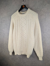 Aquarius Jumper Mens Large L Cream Knitted Vintage Aran Fisherman Cable Pullover